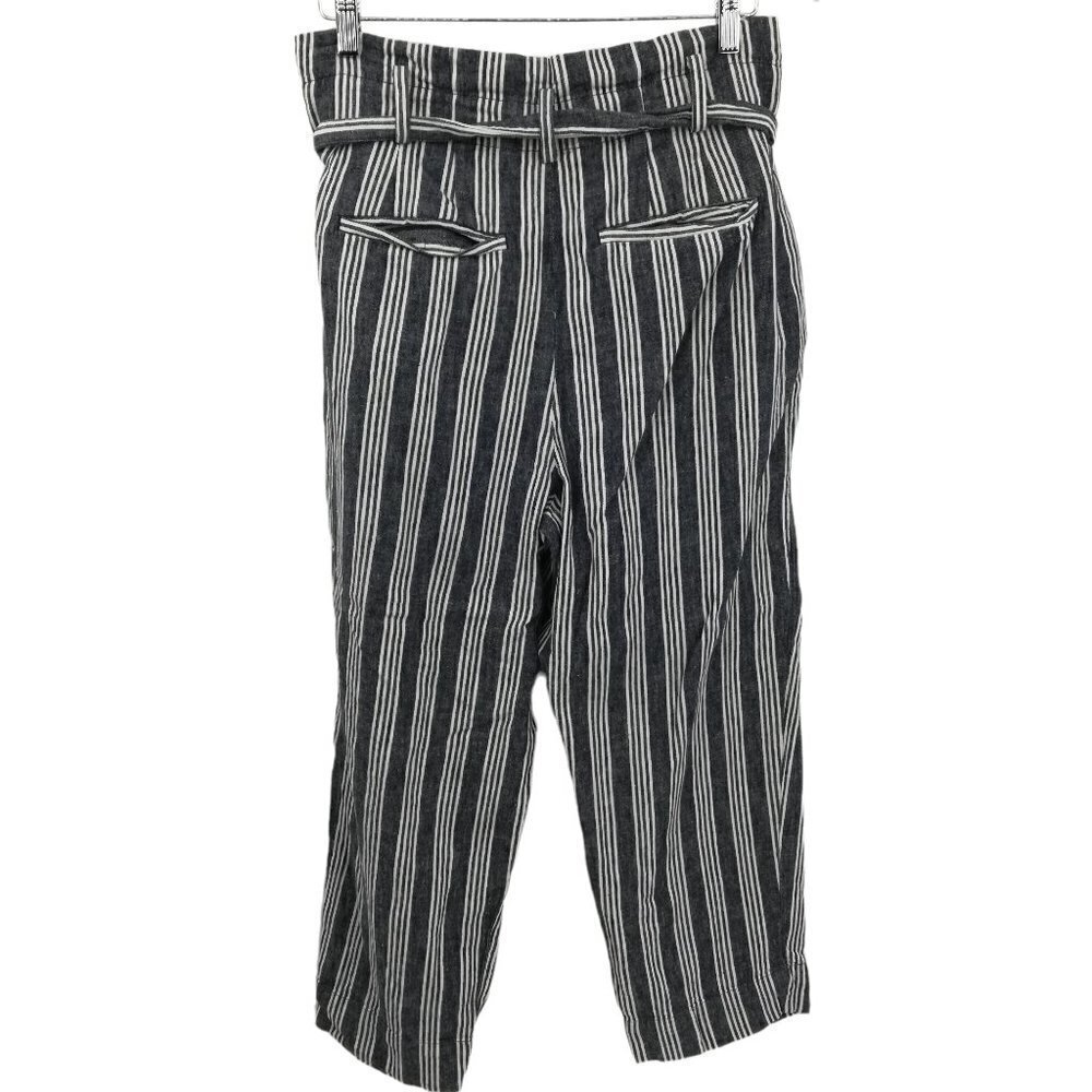 Madewell Striped Linen Blend Paperbag Pants Size 8 Pleated Indigo Stripe Belted - Picture 6 of 12